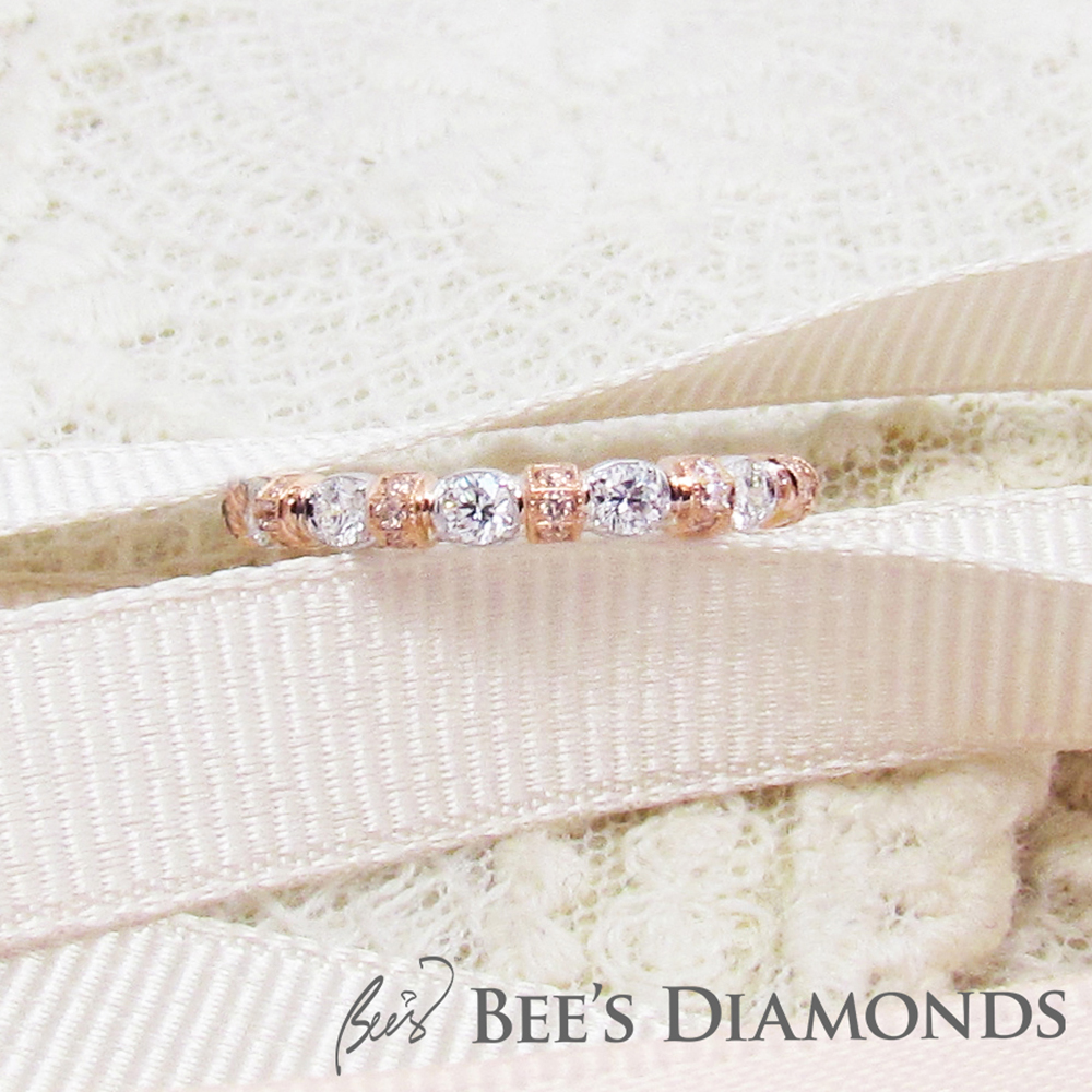 Rose gold combine with white gold, pink diamonds, wedding band
