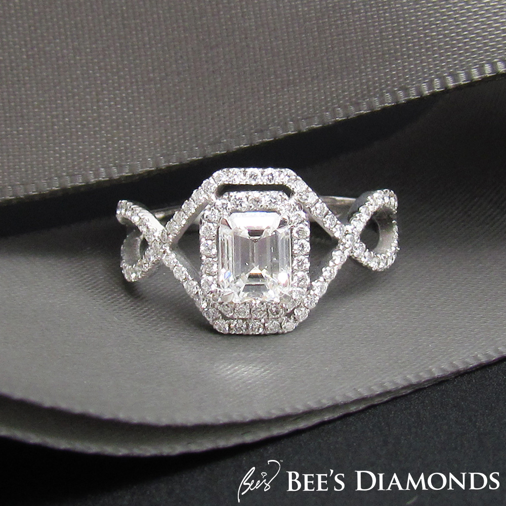 Hand-braided diamond engagement ring | Emerald cut solitaire ring
