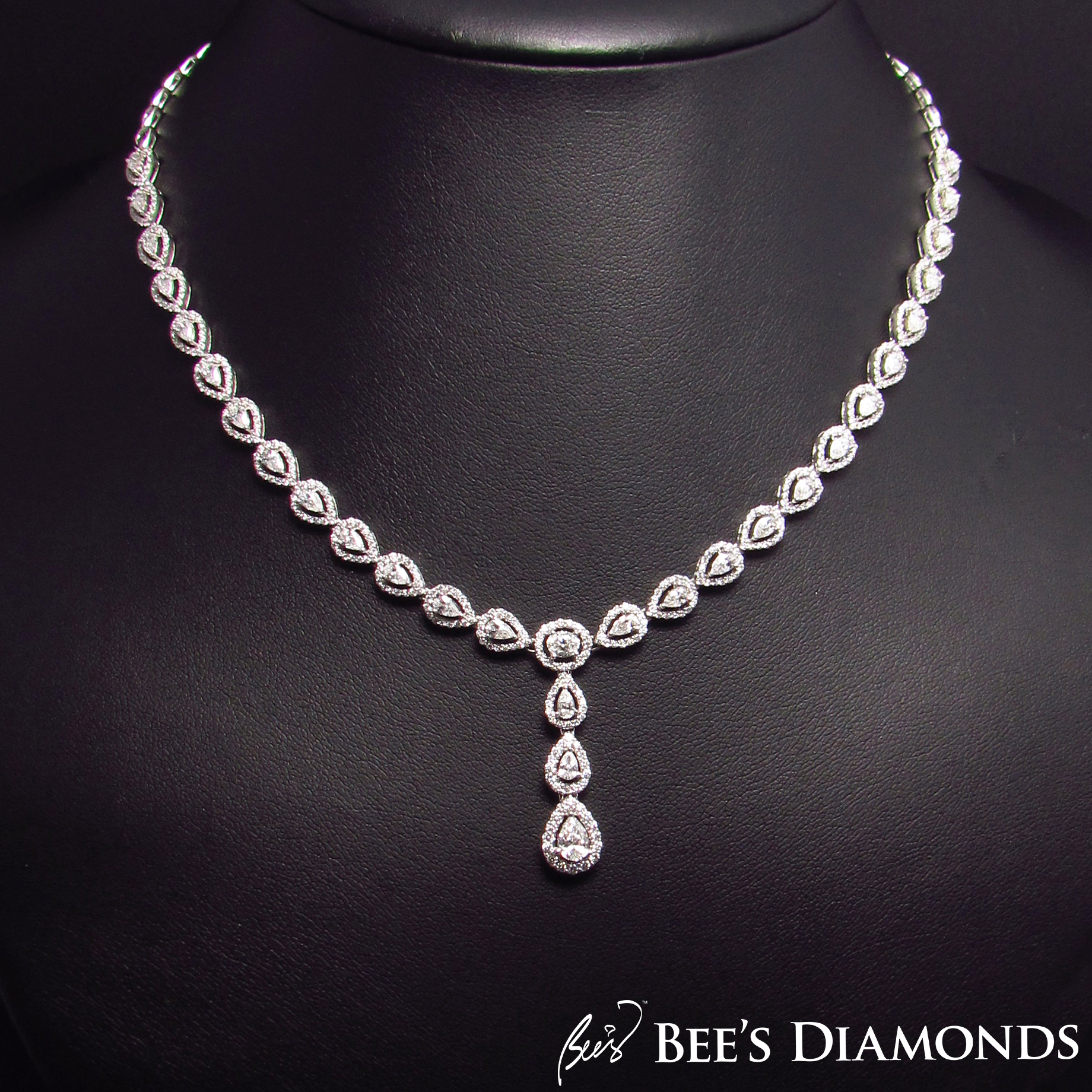 Pear shape diamonds necklace, bespoke bridal jewellery | Bee's Diamonds