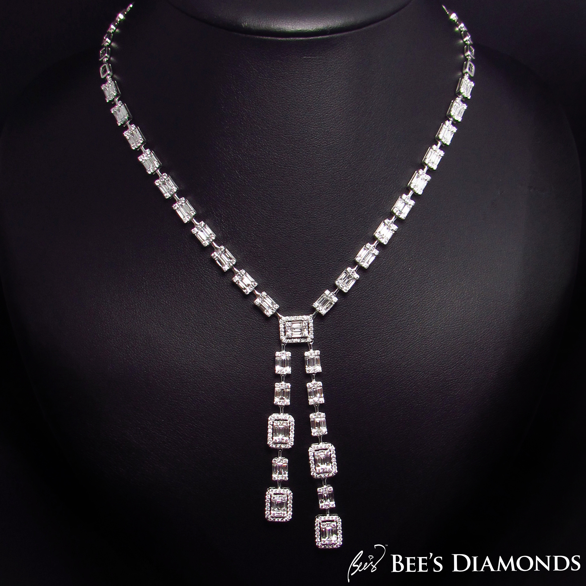 Invisible setting, rectangle diamond necklace | Bee's Diamonds