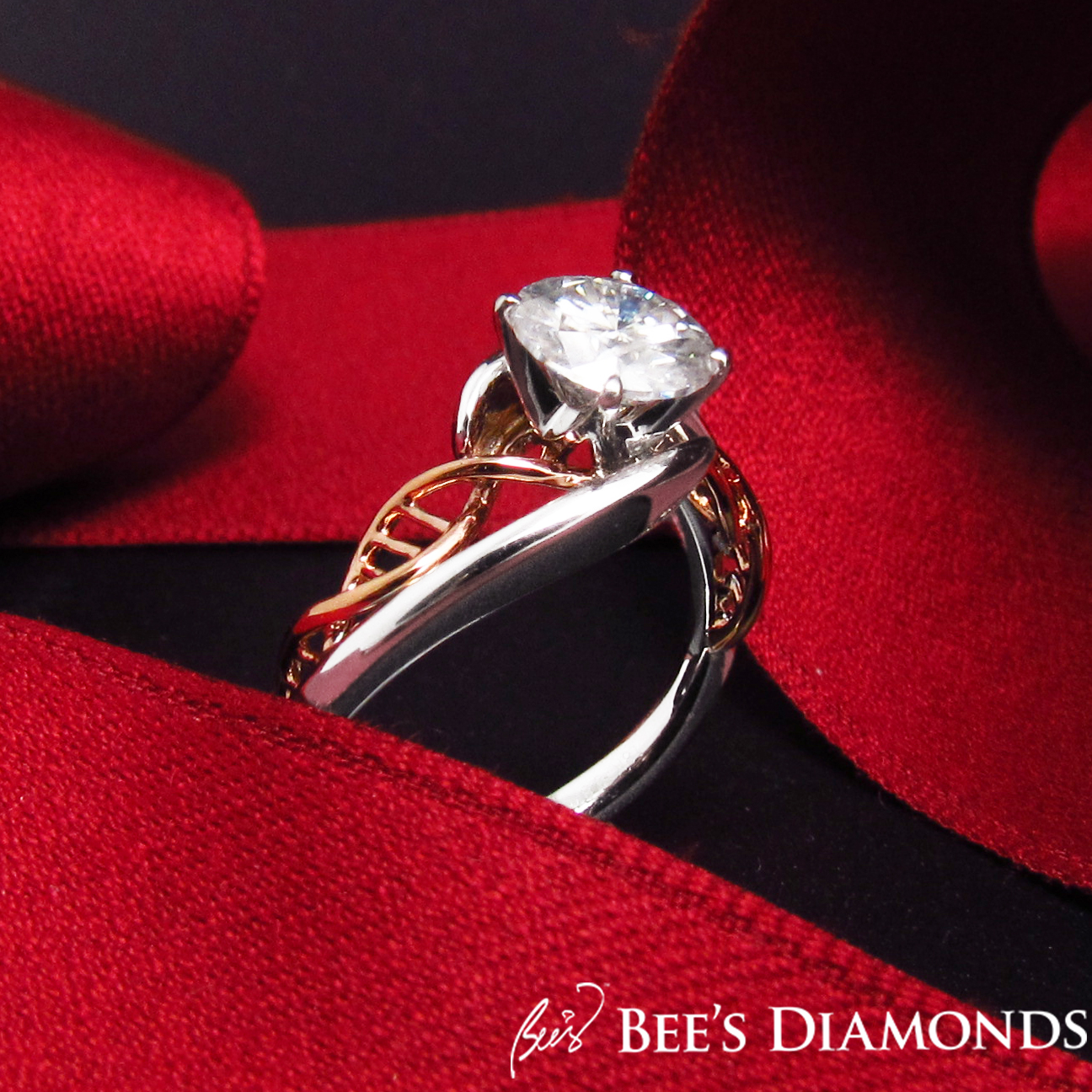 A solitaire diamond ring with DNA helix design | Bee's Diamonds