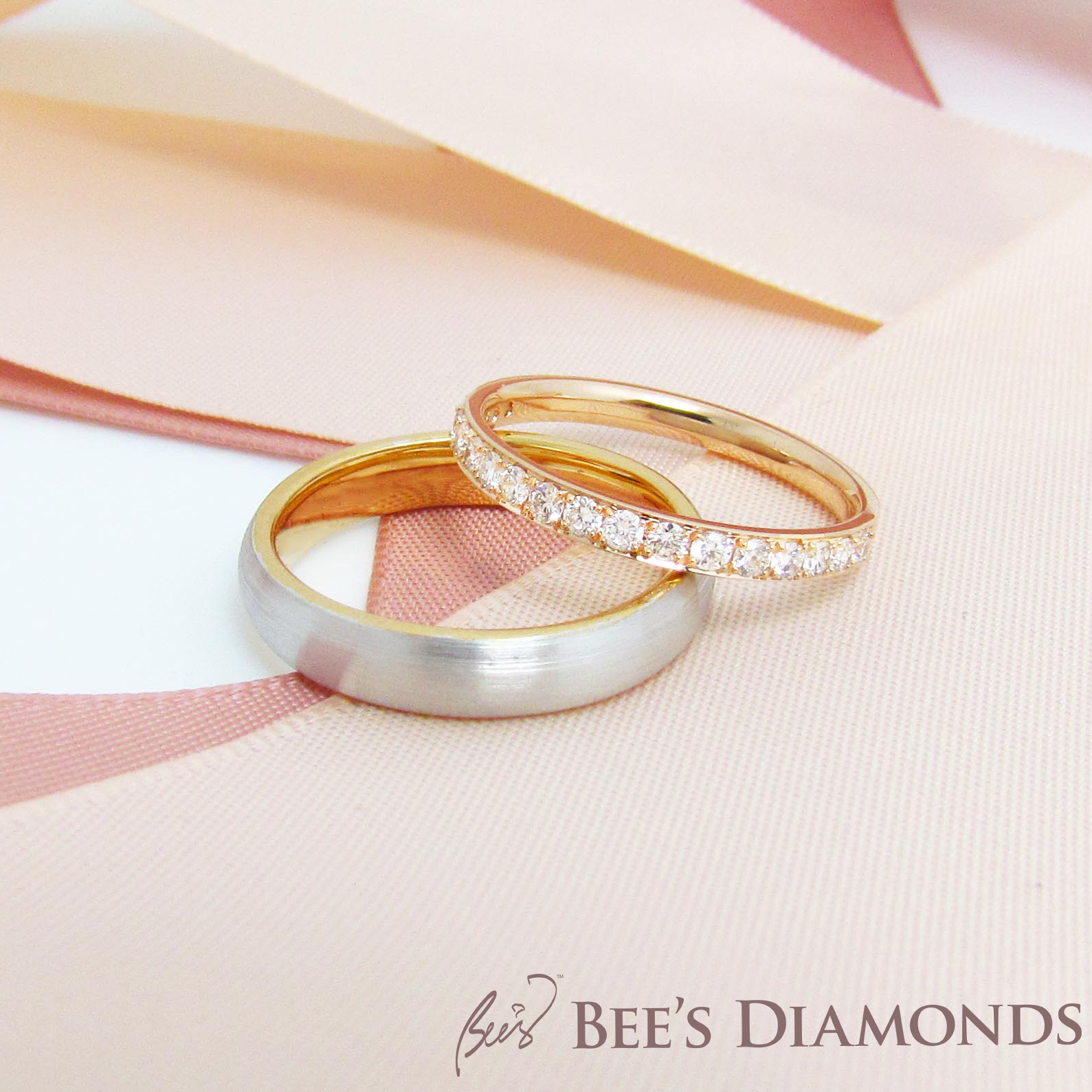 Mixture 18K white and rose gold wedding ring | Bee's Diamonds
