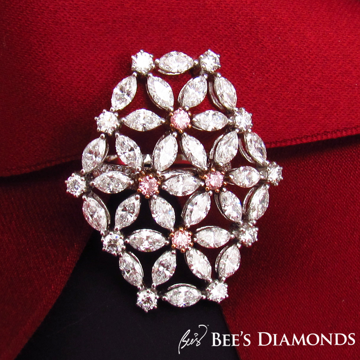 Fancy pink diamond floral cocktail ring | Bee's Diamonds