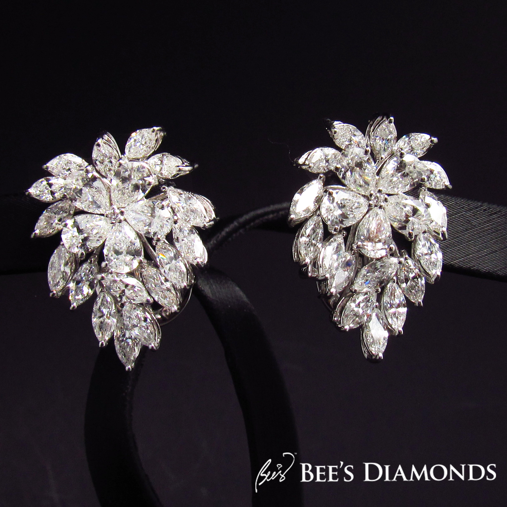 Cluster diamond earrings, fancy shapes | Bee's Diamonds