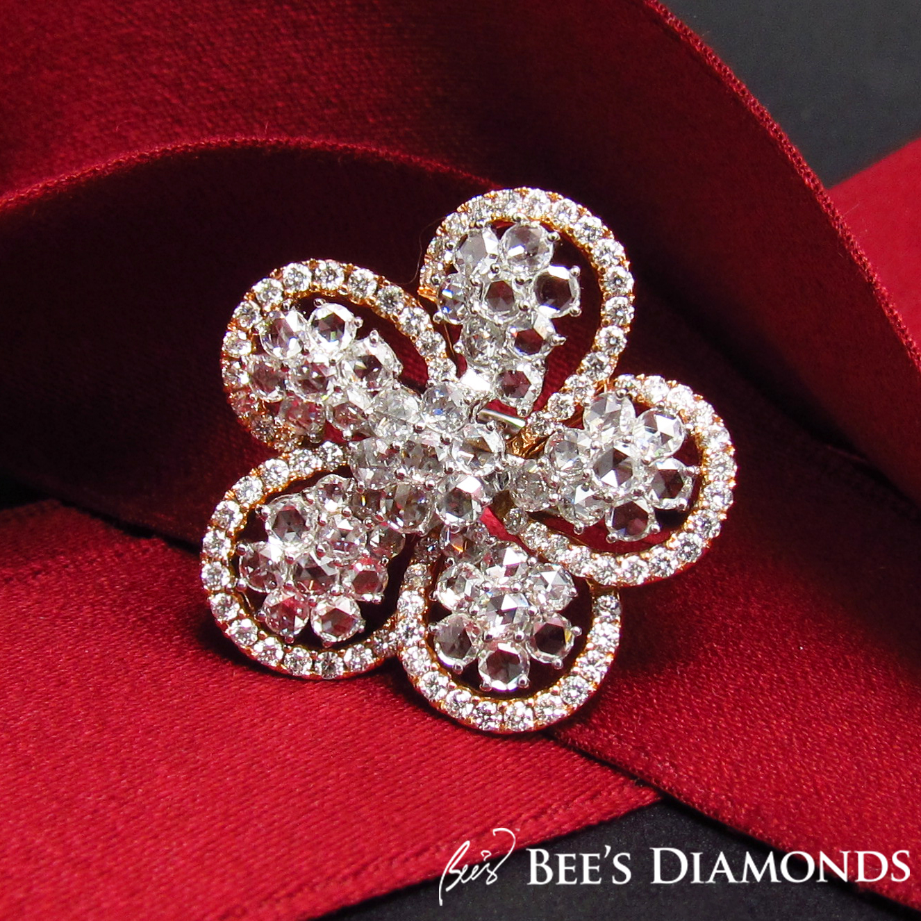 Rose cut flower, petal diamond ring | Bee's Diamonds