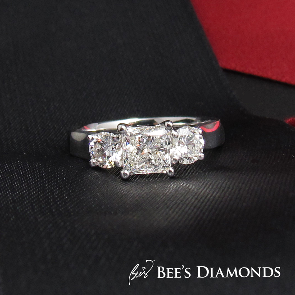 Bespoke three stones ring, princess and round | Bee's Diamonds