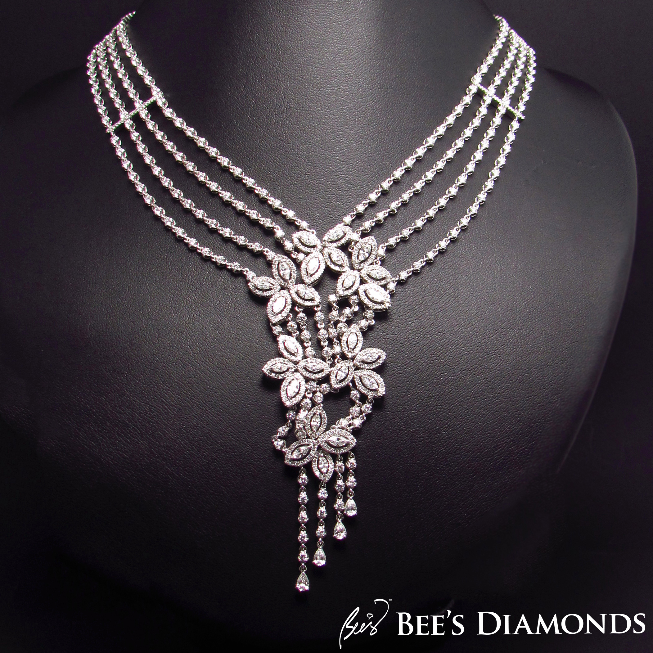 Floral design diamond necklace multiple strands | Bee's Diamonds