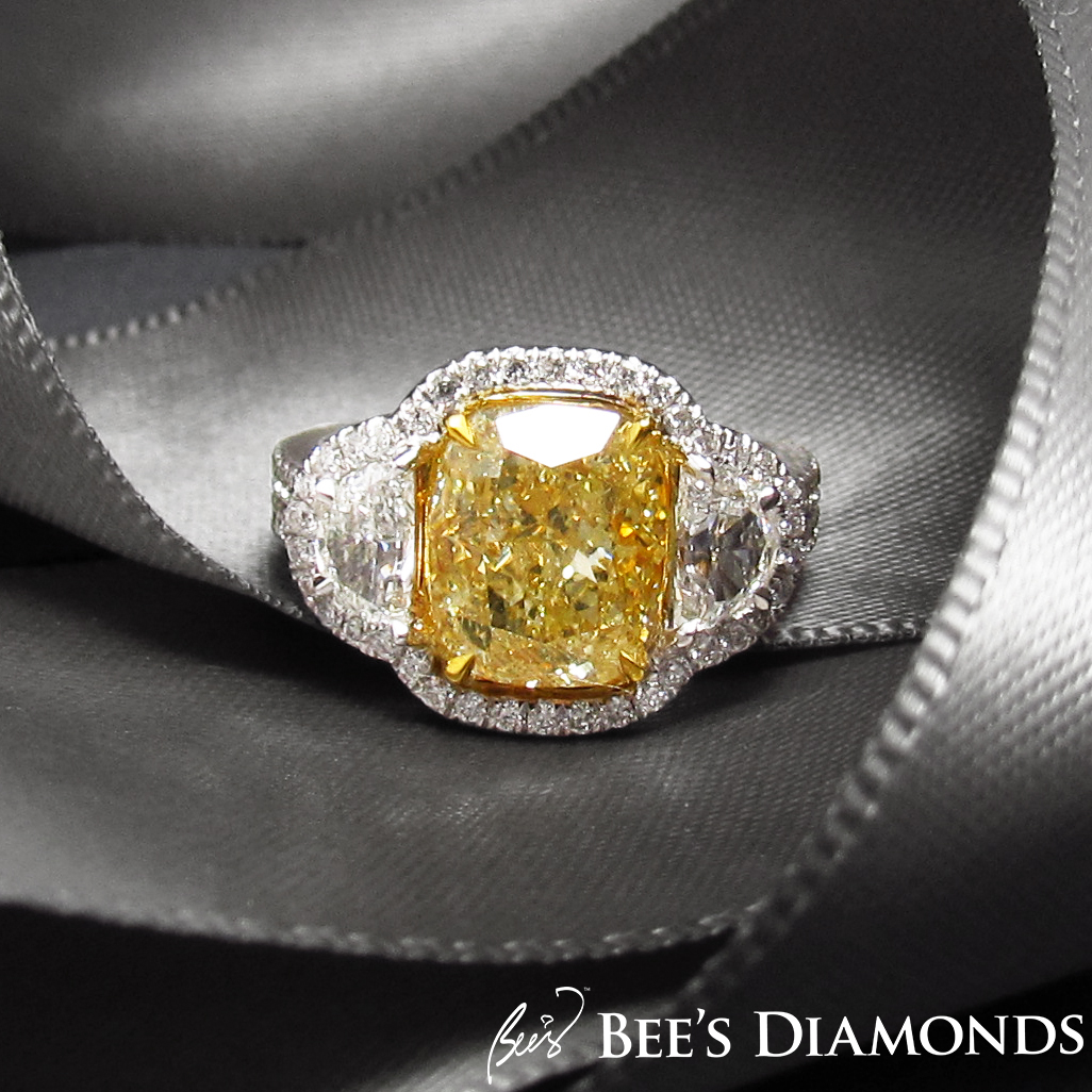 Cushion, fancy yellow diamond half moon diamonds | Bee's Diamonds