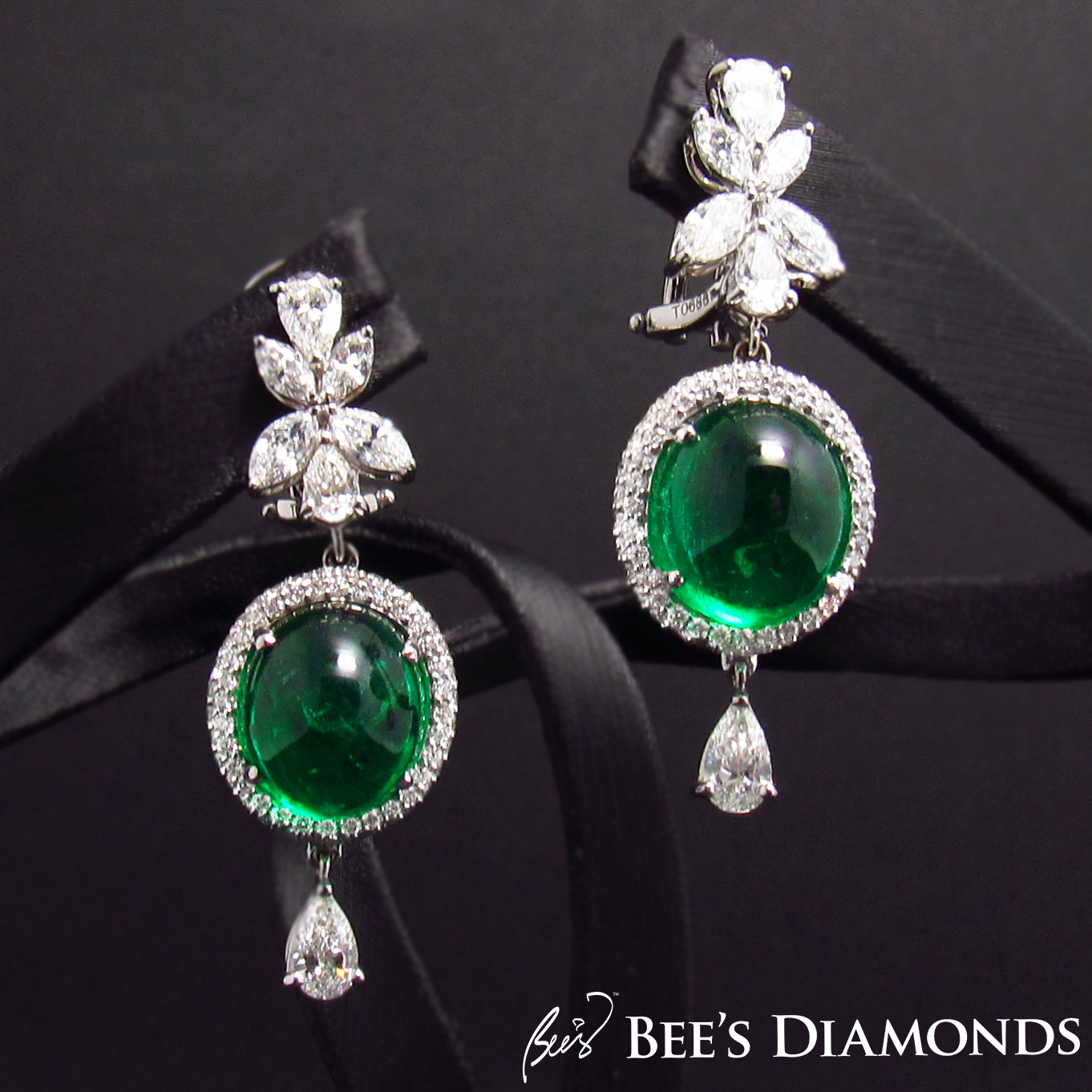 Columbian emerald cabochon earrings, bridal earrings | Bee's Diamonds