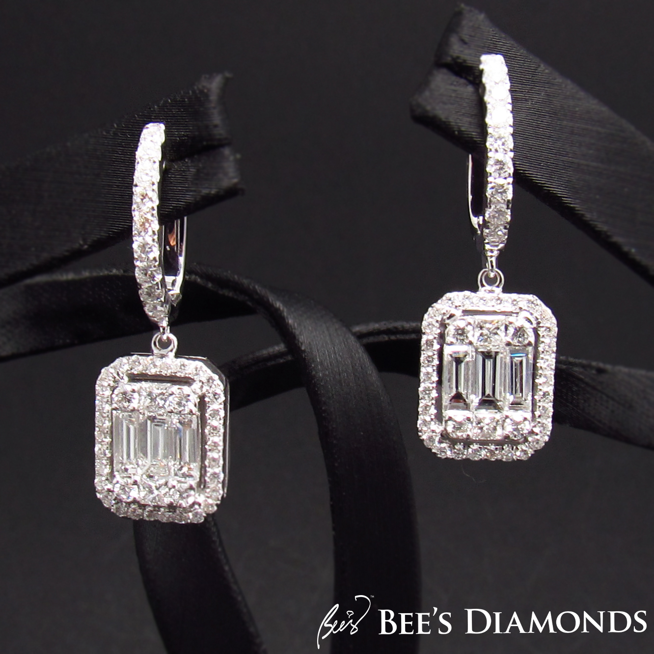 Rectangular, custom made diamond earrings | Bee's Diamonds
