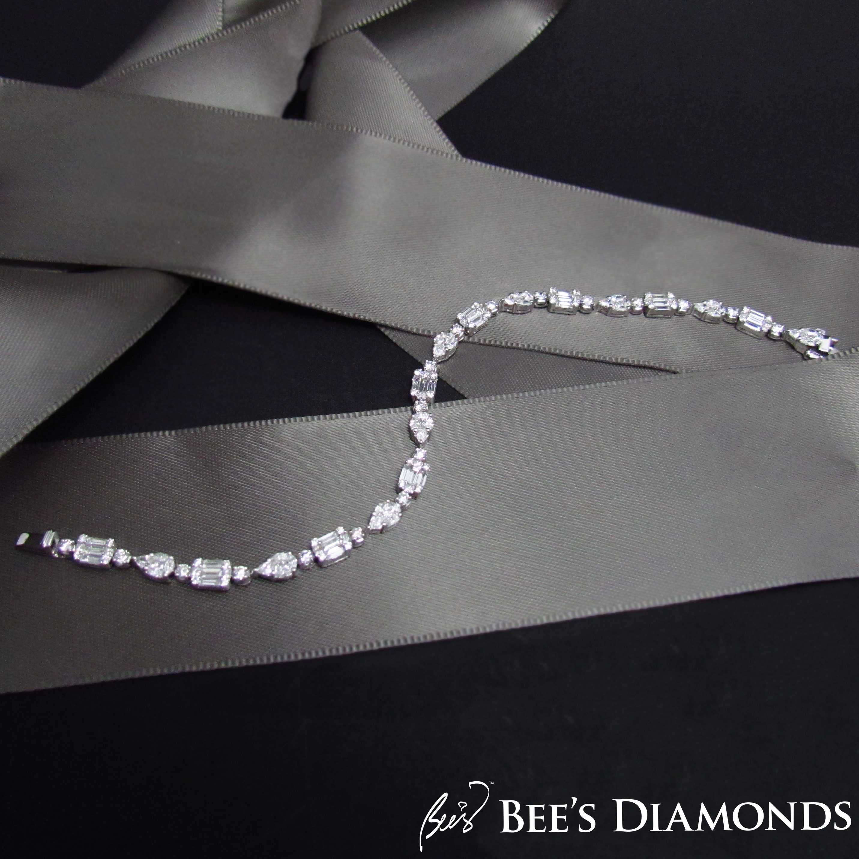 Diamond bracelet, pear emerald cut diamonds | Bee's Diamonds