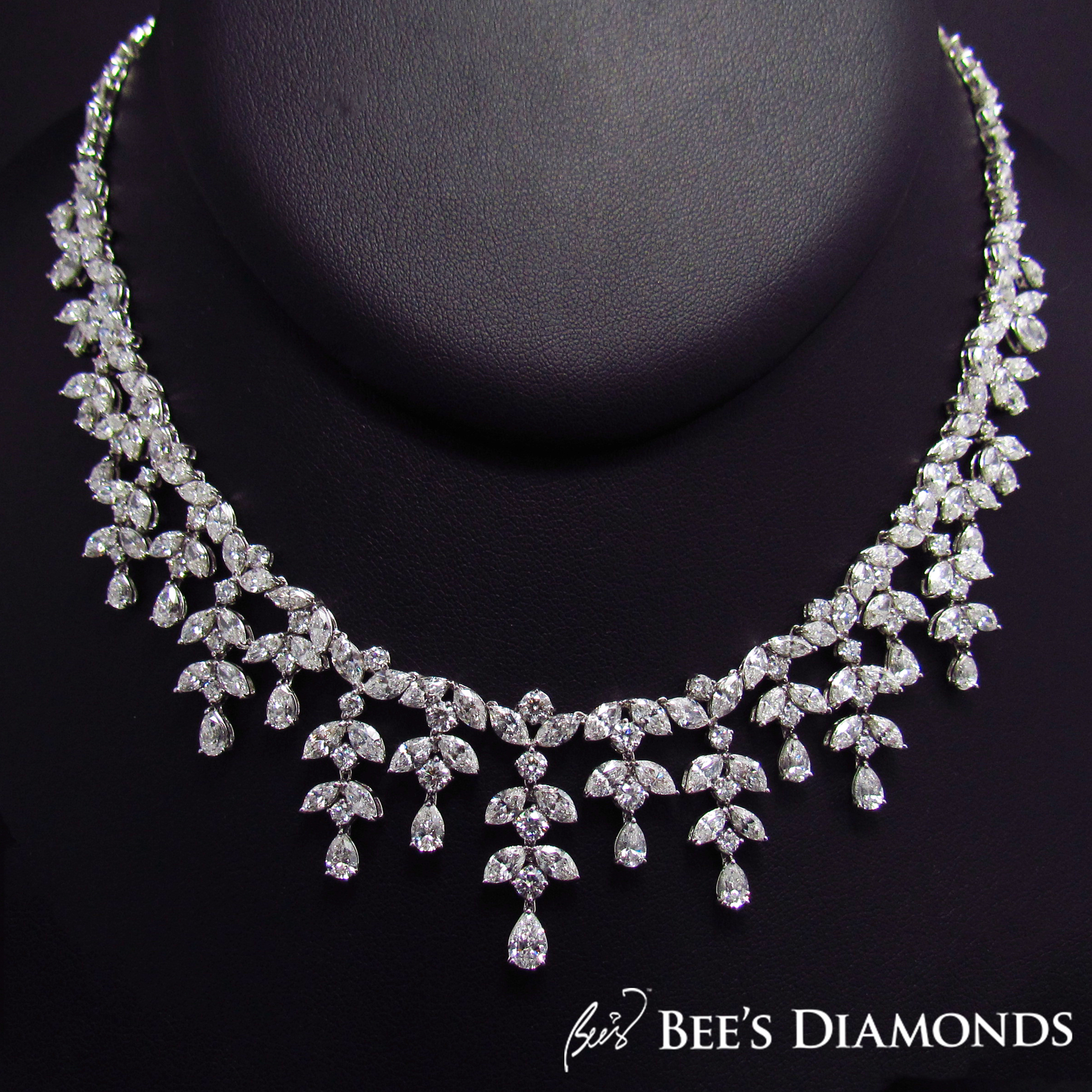 Bridal necklace with many diamonds, pear marquise round | Bee's Diamonds