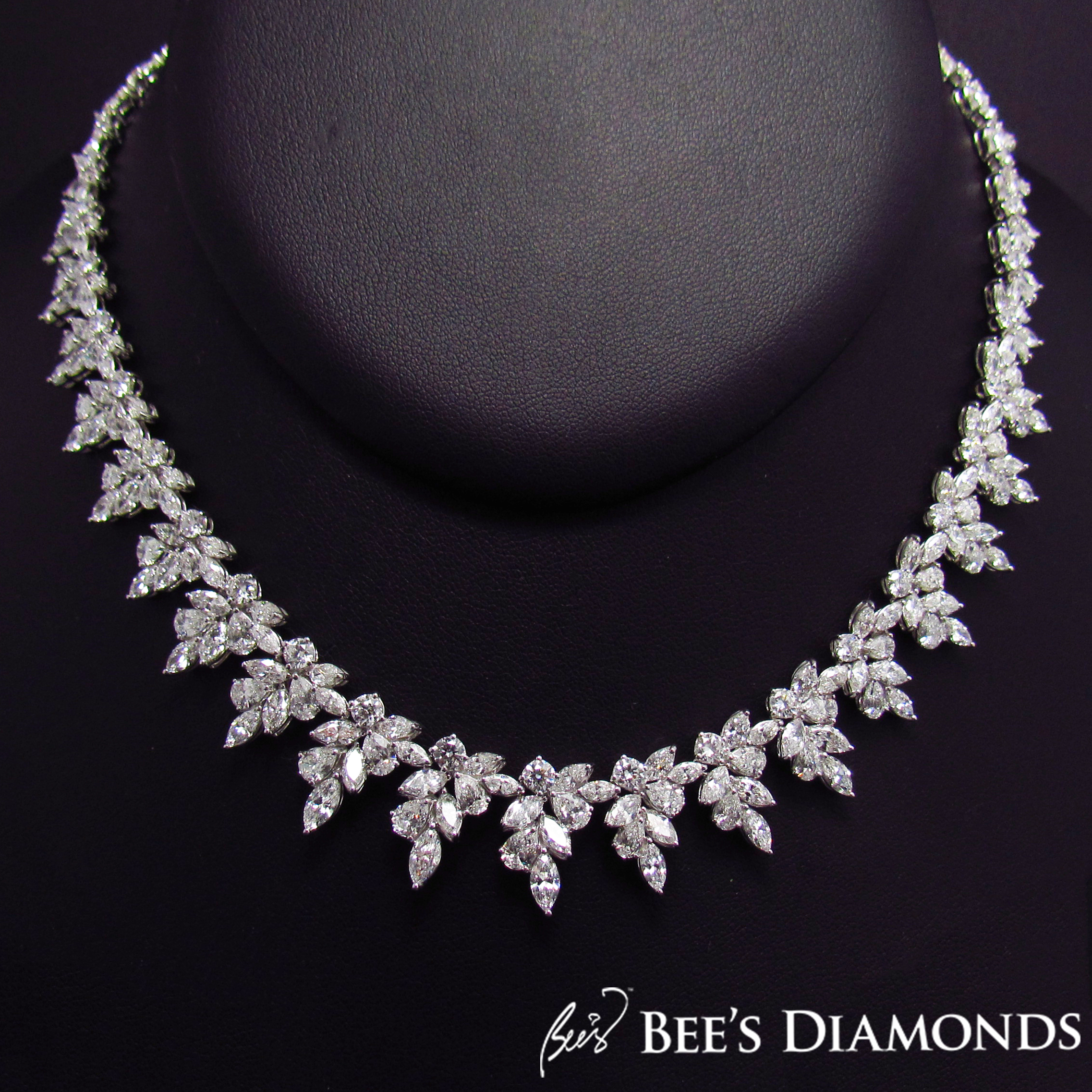 Bridal diamond necklace, marquise round diamonds | Bee's Diamonds