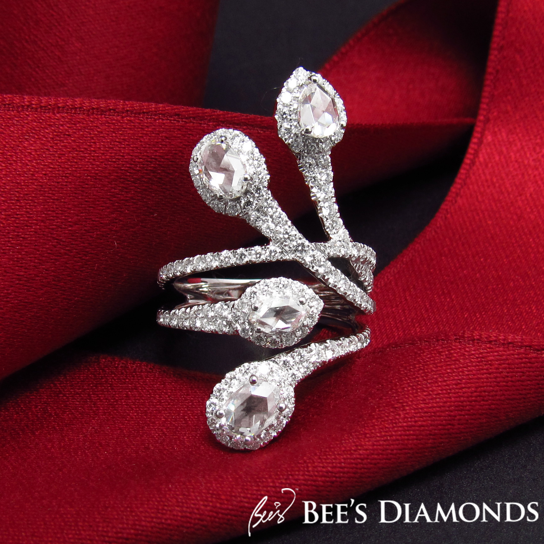 Innovative design rings, rose cut diamonds Hong Kong | Bee's Diamonds