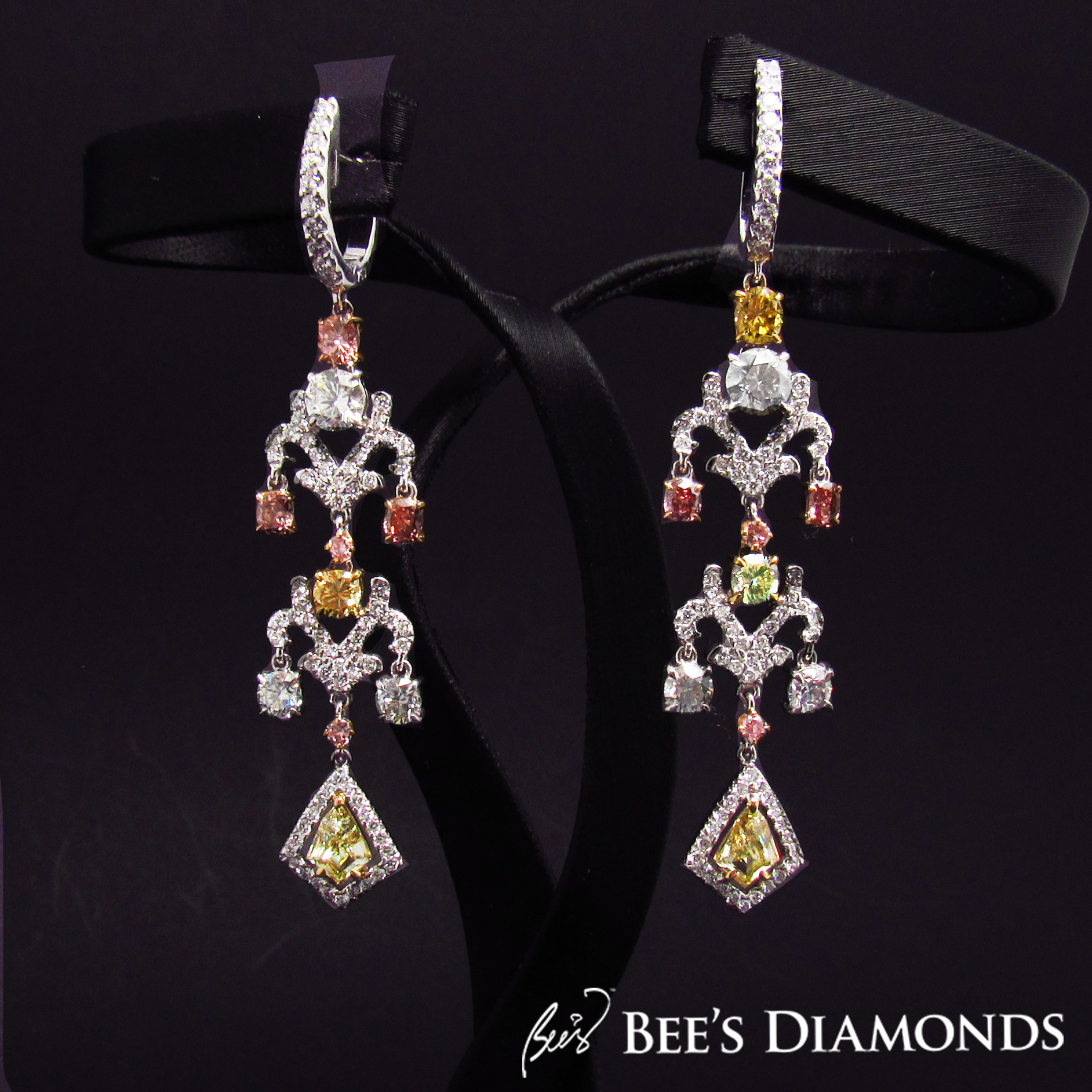 Chandelier earrings, fancy colour, fancy shape earrings | Bee's Diamonds