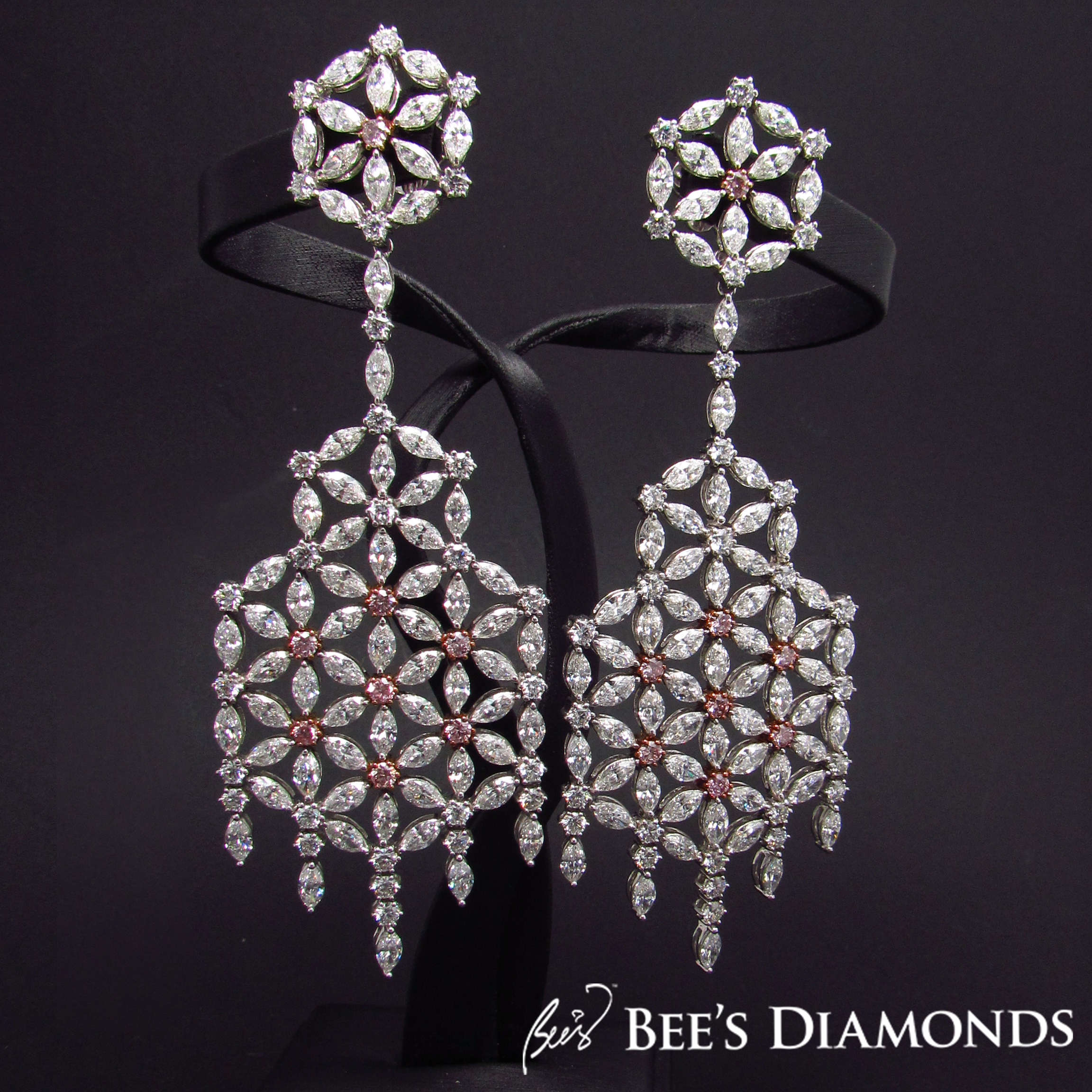 Pink diamond earrings, dangle earrings | Bee's Diamonds