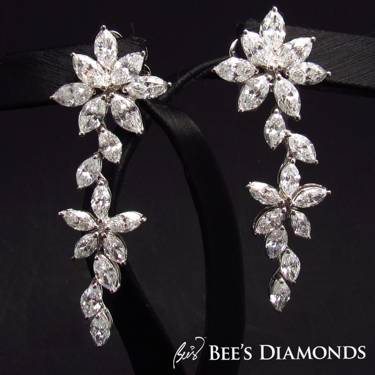 Pear shaped dangle diamond earrings | Bee's Diamonds