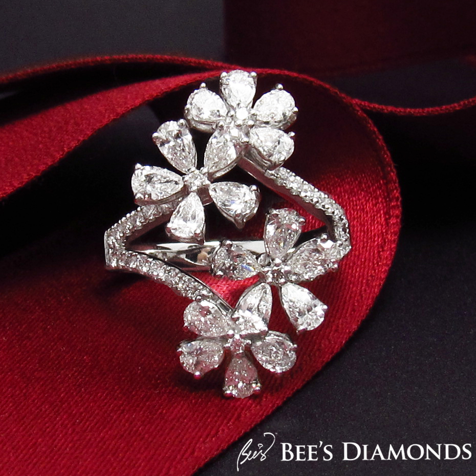 Pear shape, flower shaped diamond ring | Bee's Diamonds
