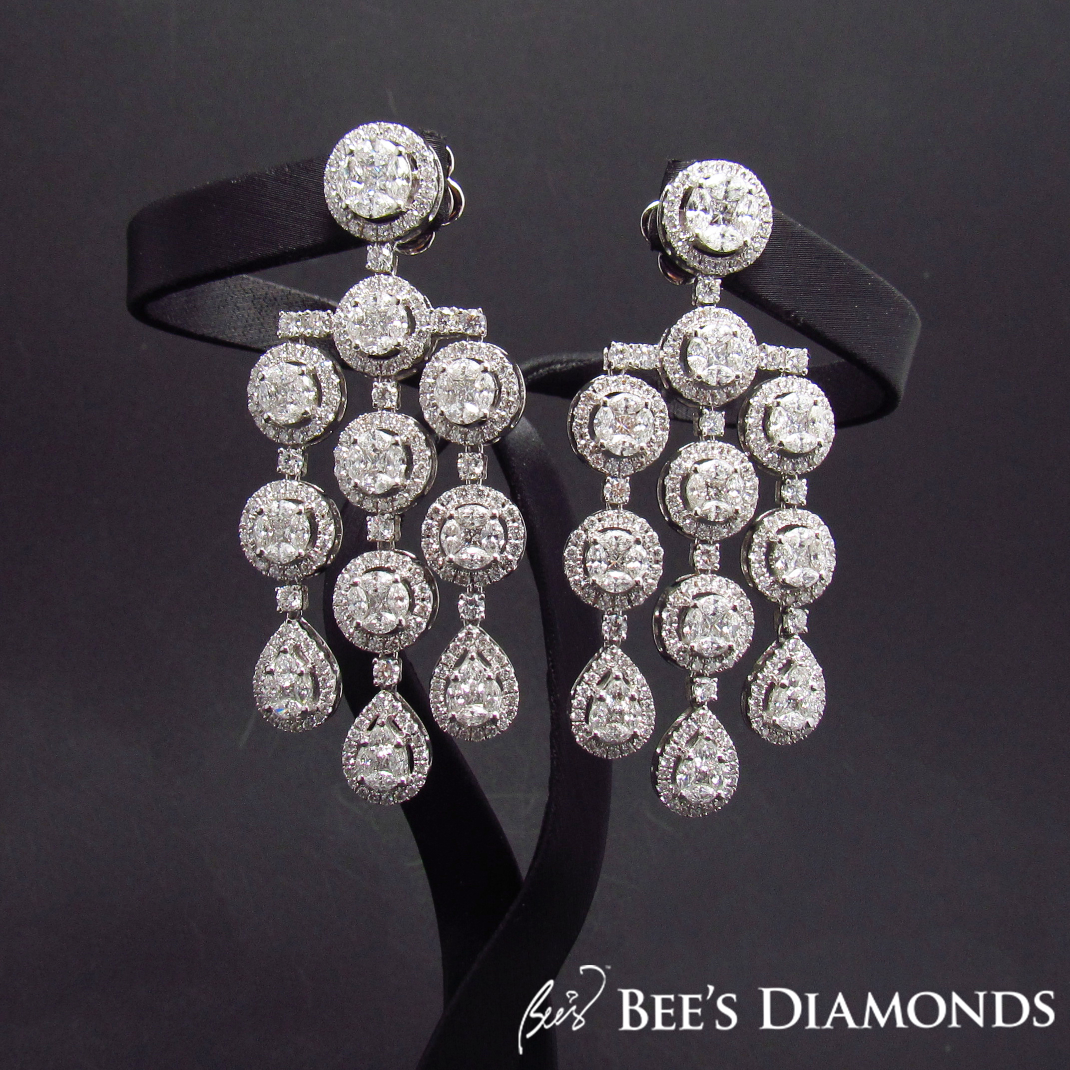 Dangle diamond earrings, glamourous and luxurious | Bee's Diamonds