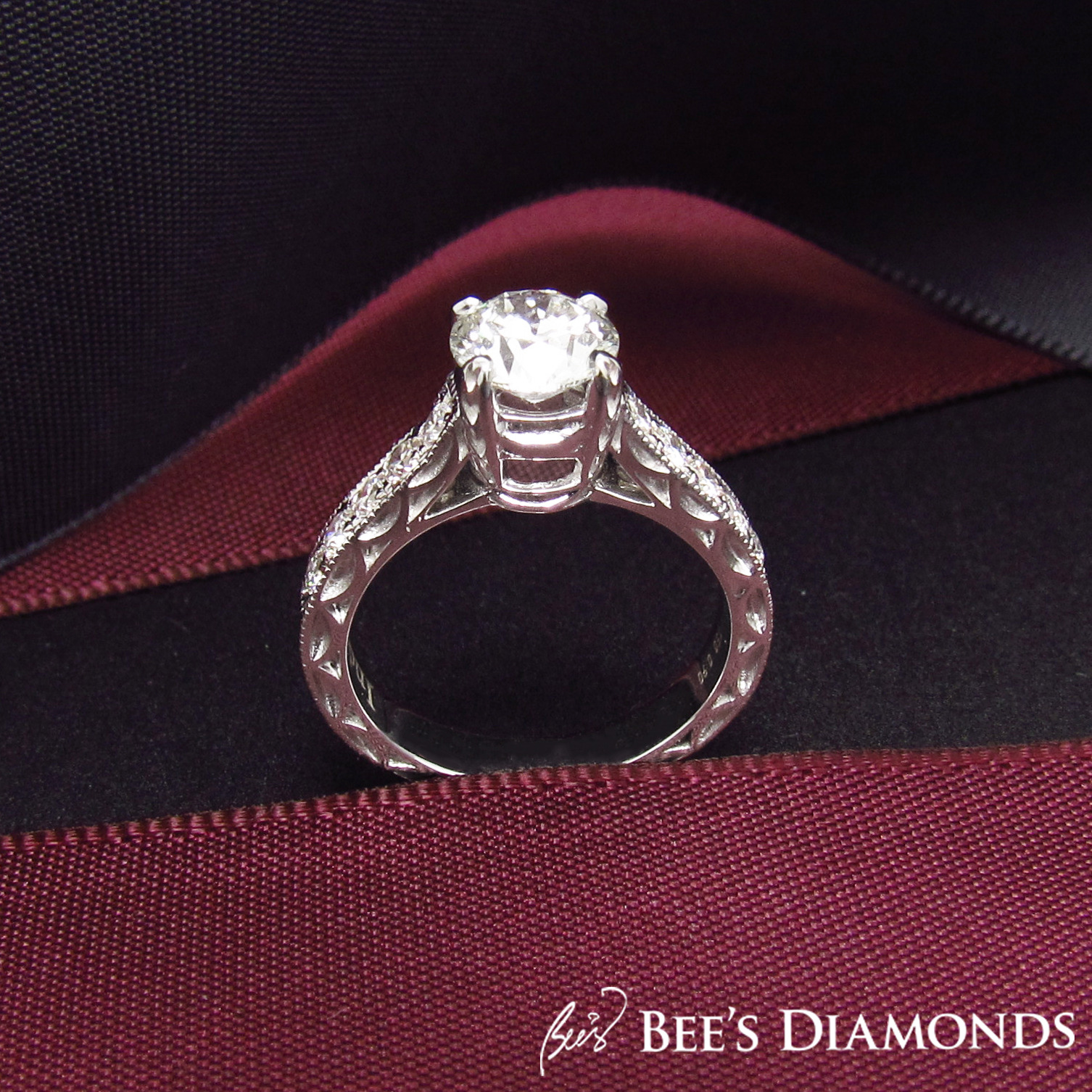 bespoke vintage diamond engagement ring Hong Kong, filigrees, miligrains | Bee's Diamonds