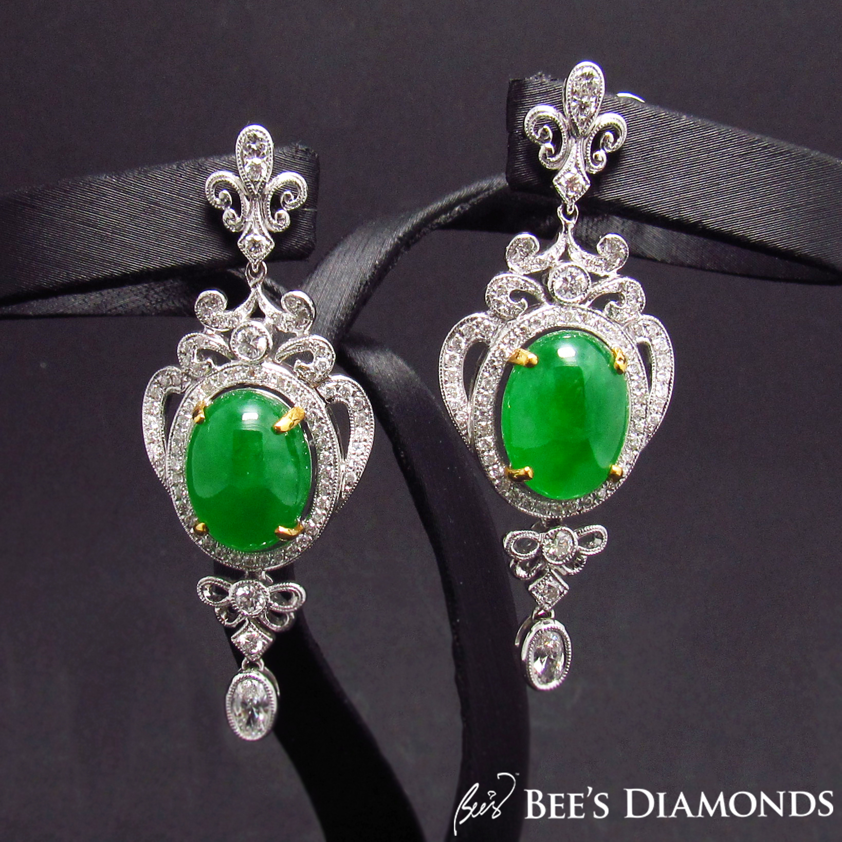 Jade french style light reflecting earrings  | Bee's Diamonds 