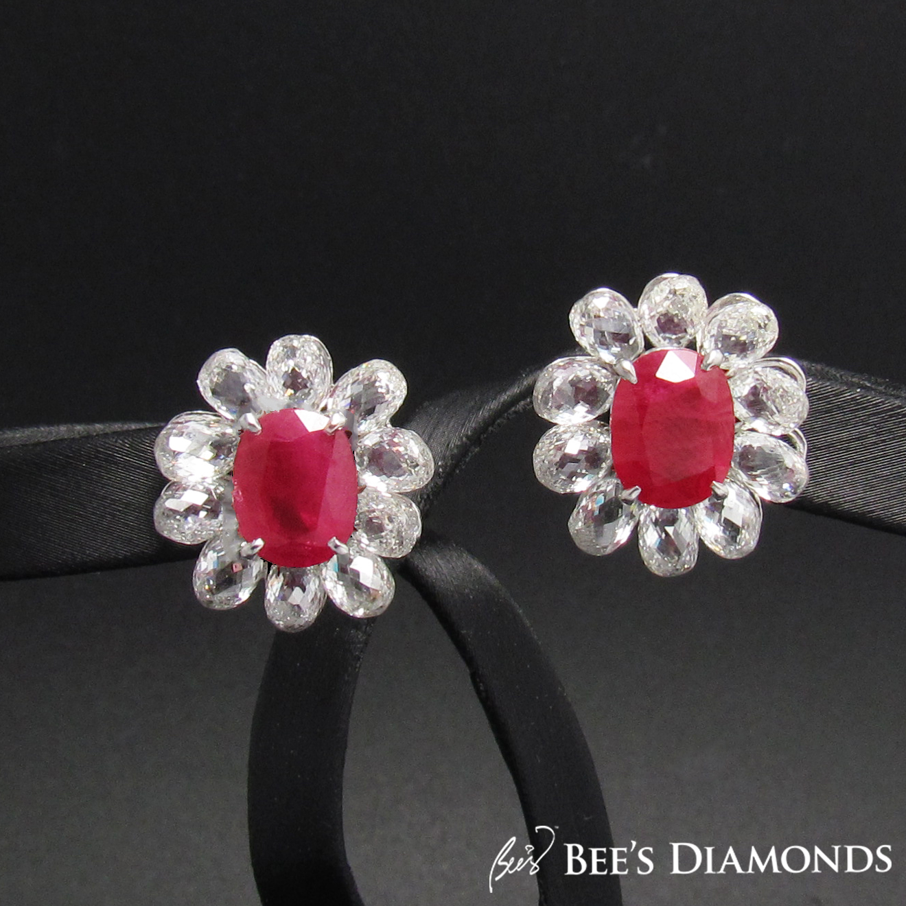 Burmese rubies earrings with rose cut diamonds | Bee's Diamonds