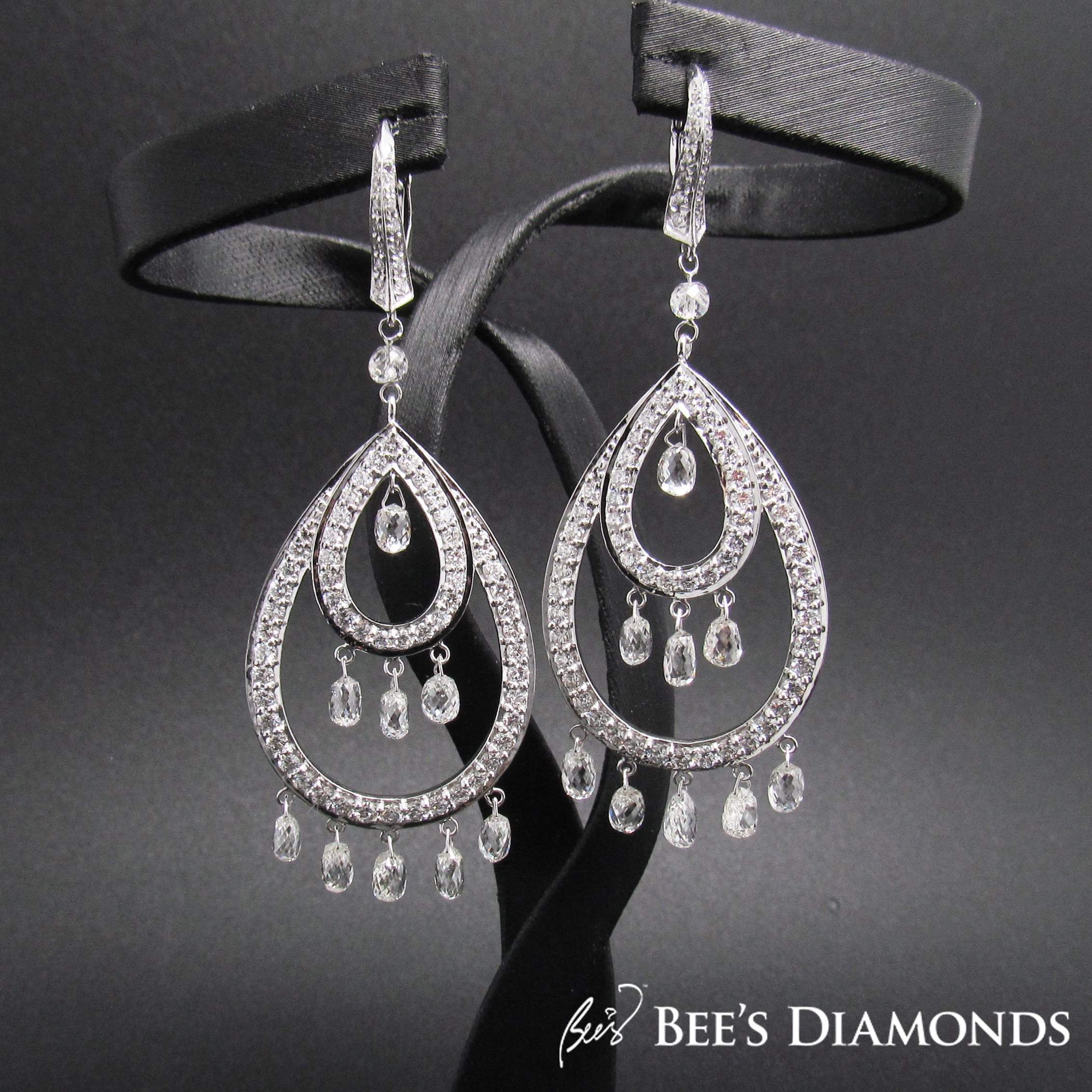 Briolette drops of white diamonds earrings | Bee's Diamonds