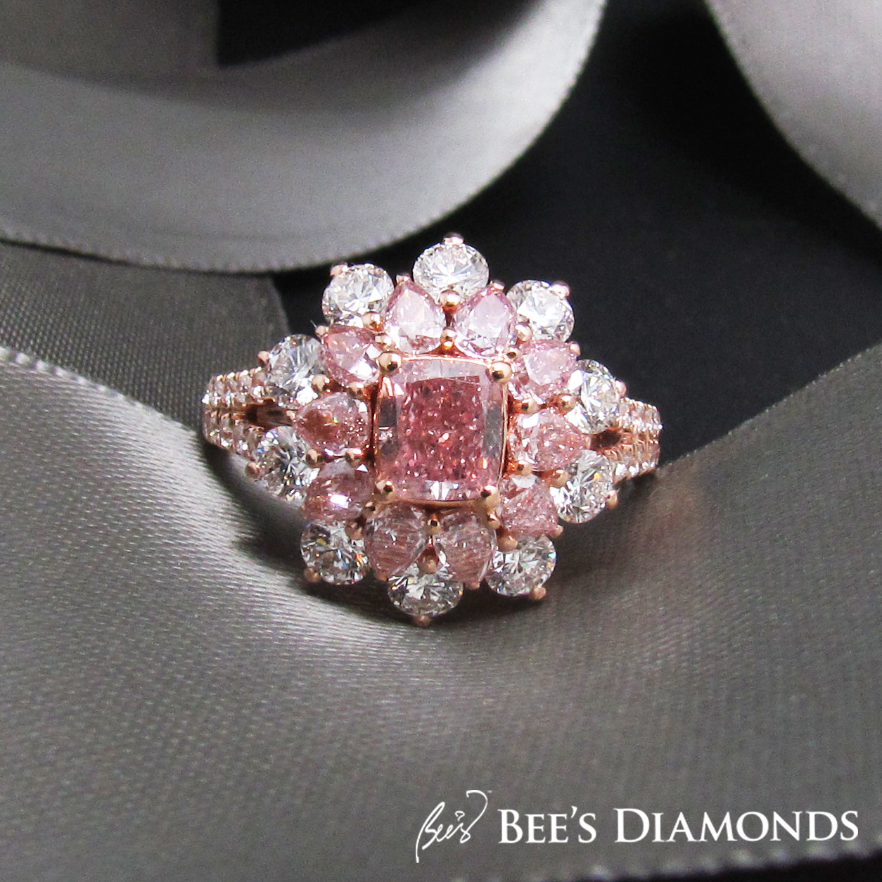 Fancy intense pink diamond ring bespoke Hong Kong | Bee's Diamonds