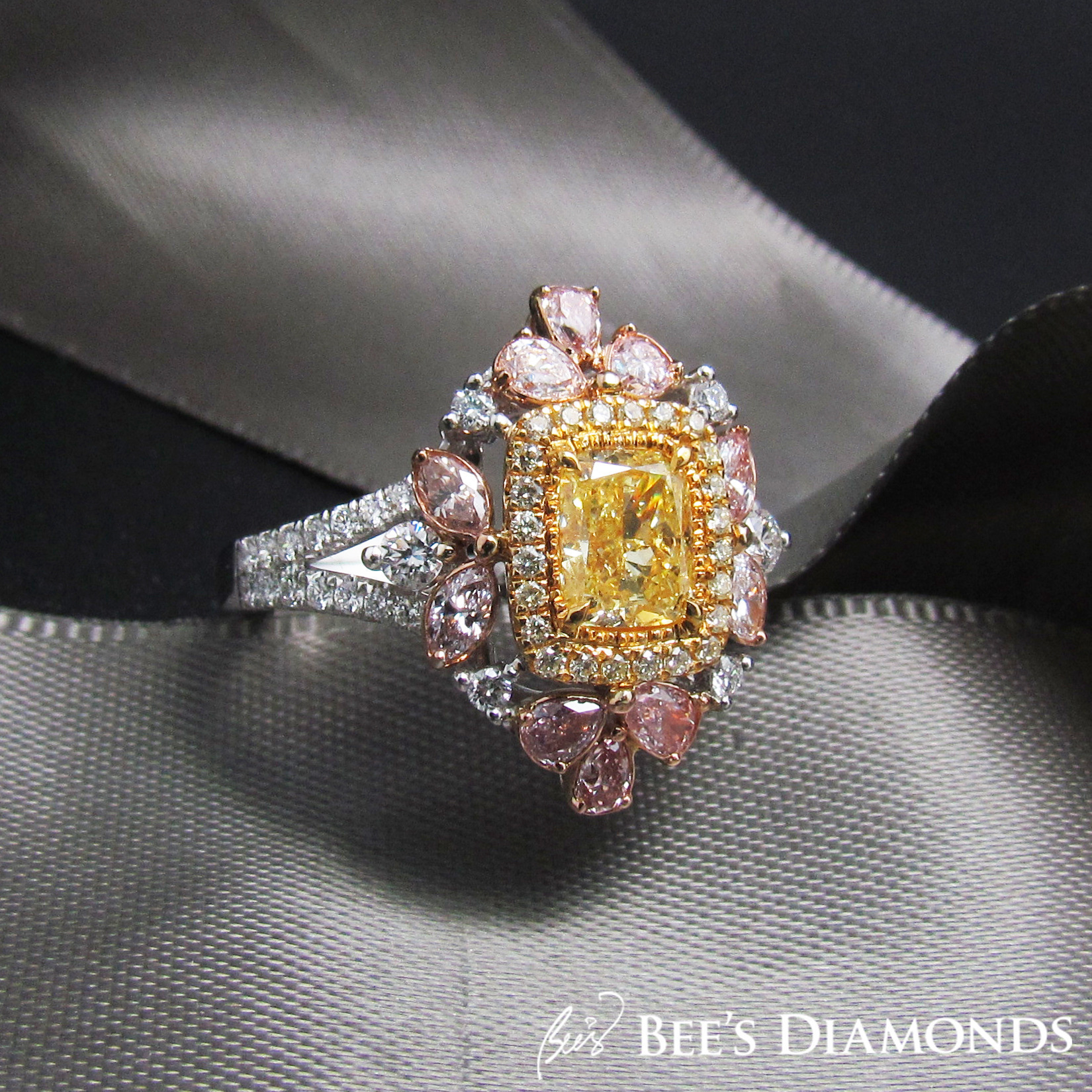 Pink and yellow diamond ring | Bee's Diamonds