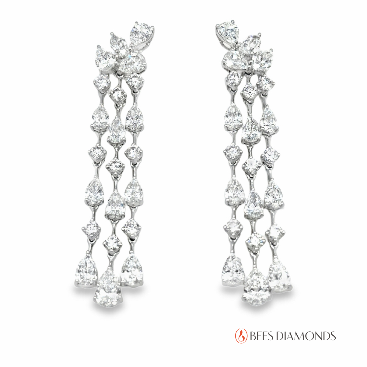 三行垂墜鑽石耳環