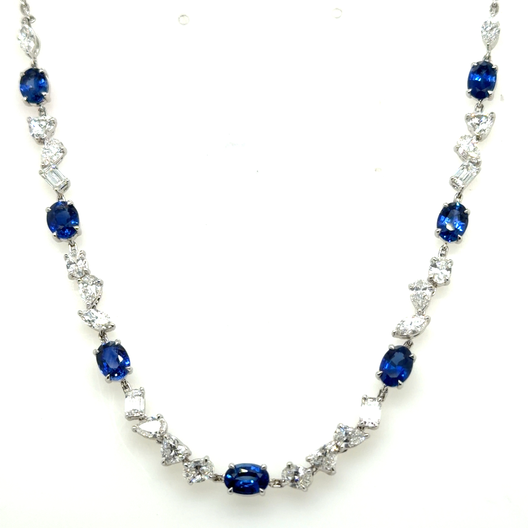 藍寶石多切割鑽石項鏈
